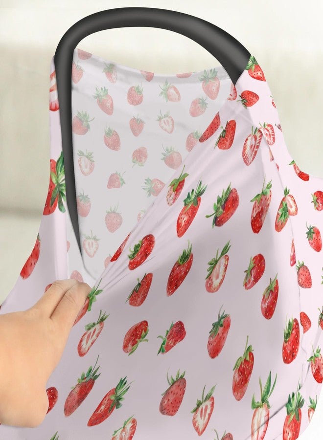 ZoUbqchY Red Strawberries Car Seat Cover for Babies Watercolor Strawberries Fruit Stretchy 5-in-1 Cover Adjustable Car Canopy Breastfeeding Cover Sweet Summer Pink Breathable Nursing Cover-Up - Image 4